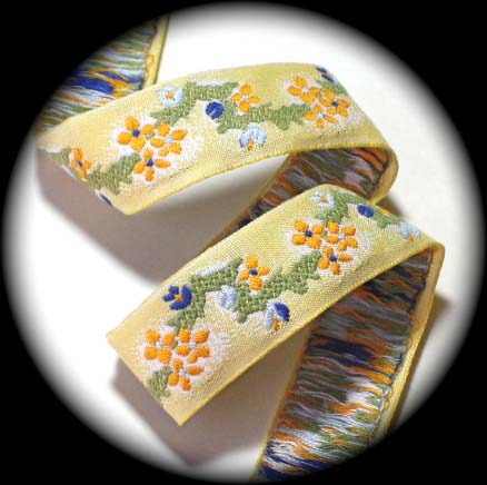 ASIAN FLORAL WOVEN9749 - 1" YEL/OLIVE/BLUE (3 YDS)