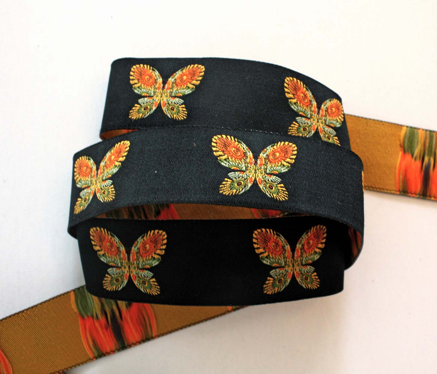 Butterfly Ribbon 1" x 3 yards Black, Orange, Green & Yellow