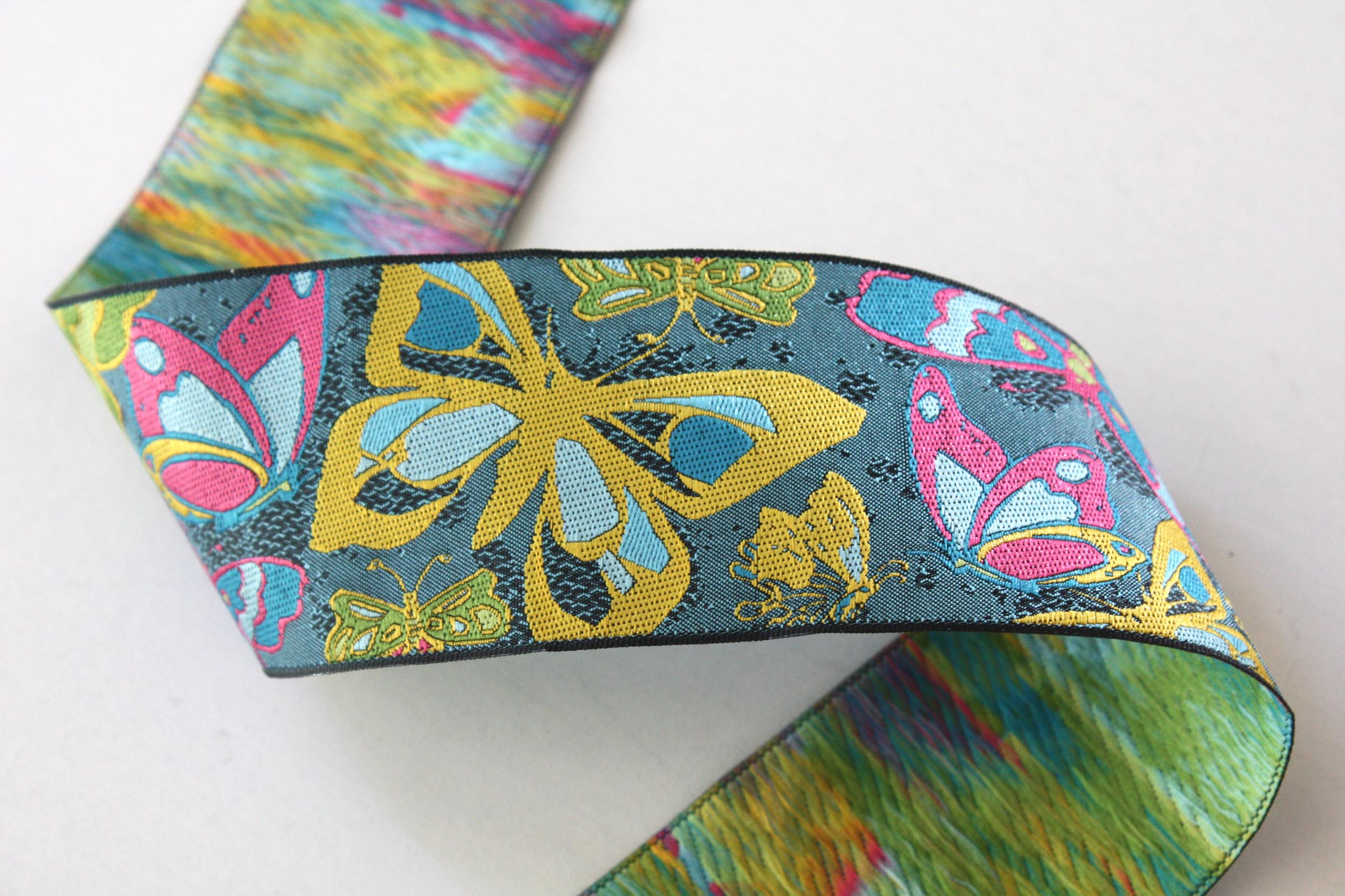 BUTTERFLY2 1 7/8 (1 yd) Black, Teal, Yellow, Blue