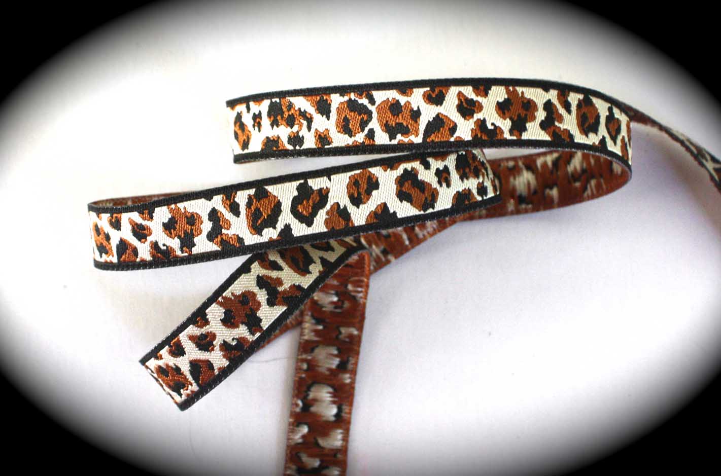 Cheetah 1/2 x 3 yards Tan, Black, Brown Woven Jacquard Ribbon