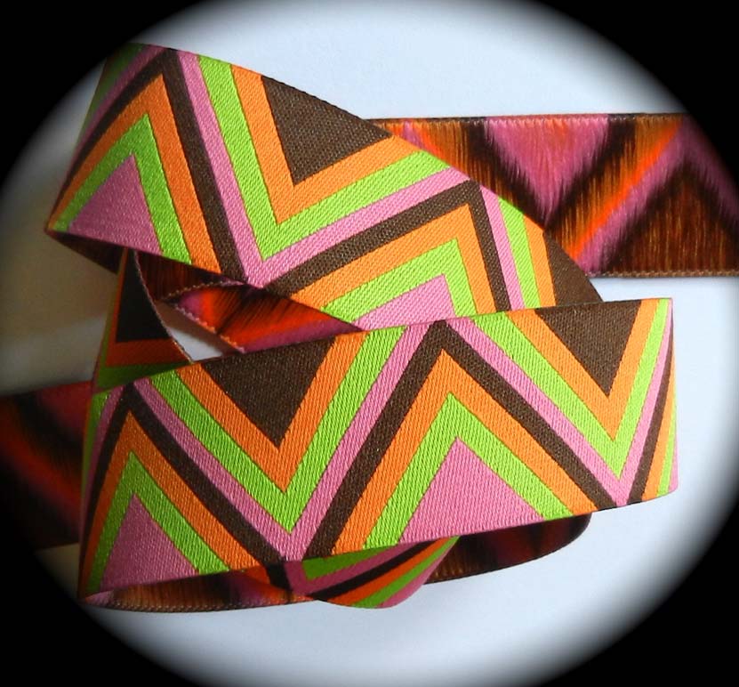 Chevron  1" x 10 y Orange, Pink, Brn, Lime Matches Orange Owl