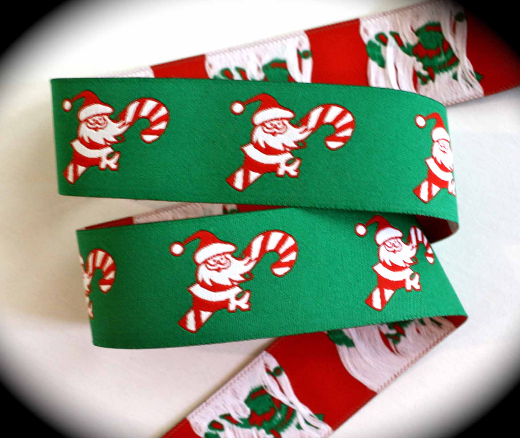 Christmas Ribbon SantaA 1" x 25 yards Santa on Candy Cane
