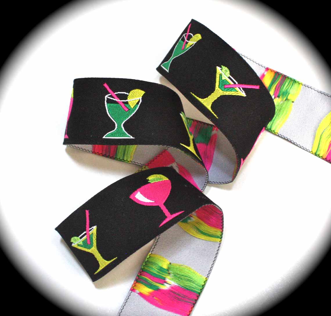 Cocktail2015 1" x 3 yds Black, Pink, Yellow and Green NEW
