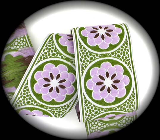 Daisy Dot Flower2222 1 7/8" x 3 yds White, Olive, Lilac