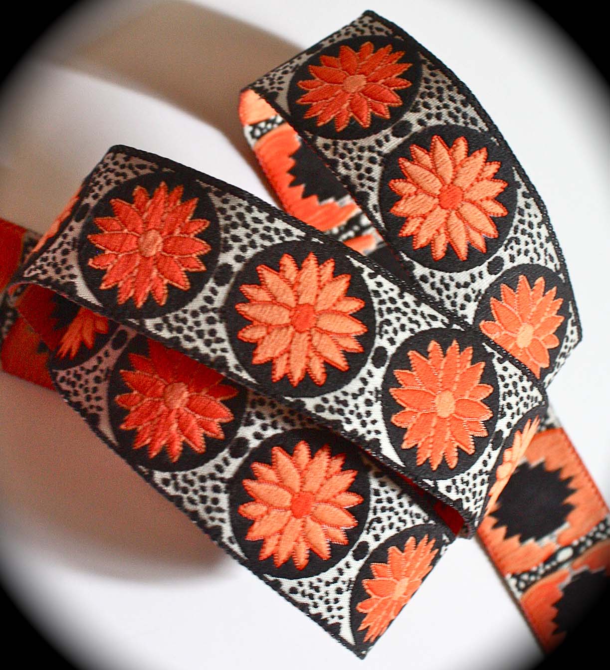 DAISY DOT FLOWER16 1"x 3 yards Orange, Coral and Black