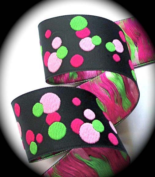 DOTS2b 1 1/2" (10 yds) BLACK/PINK/LIME