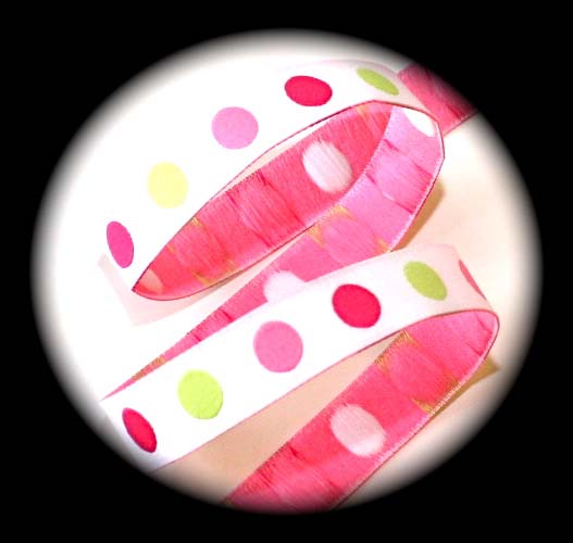 DOT 5/8" (3 YDS) WHITE/PINK/GREEN