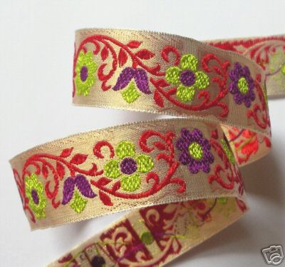 VINTAGE1583 - 1" (3 YDS)  DULL GOLD/PURPLE/LIME/RED LIMTED!!