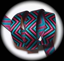 Chevron/Flame Stitch1 7/8" x 3 yards Black, Fuschia and Tur