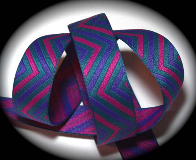 Chevron/Flame Stitch3a -1" x 10 yds Blk, Pink ,Teal Green and Pu