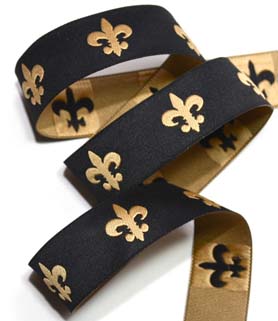 FLEUR DE LIS Ribbon 1" x 3 y Black and Gold