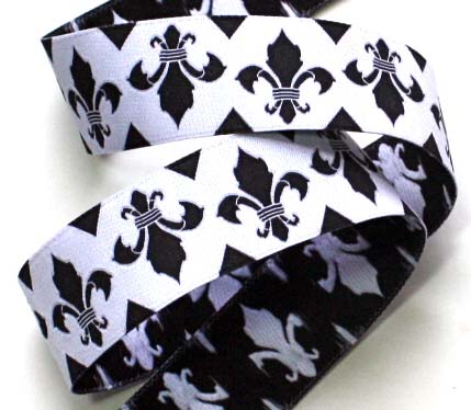 FLEUR DE LIS7B - 1" (10 yds)WHITE / BLACK double damask