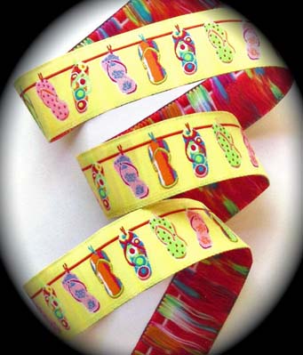 Flip Flop Ribbon  5/8" x 3 y Yellow Hanging Multicolor