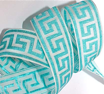 GREEK KEY91 - 1 1/2" AQUA/WHITE (3 YDS)