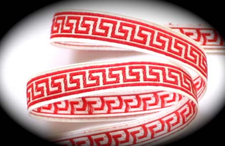 GREEK KEY - 5/8" RED/WHITE (3 YDS)