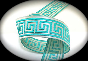 Greek Key1c   1" x 3 yards Creamy Silver, Turquoise