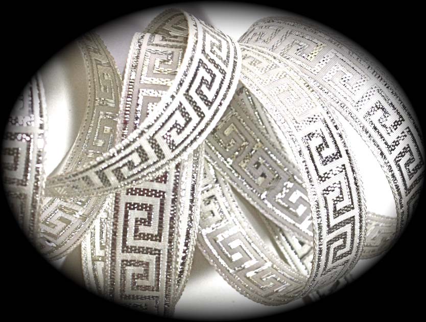 GREEK KEY - 5/8" (3YDS) IVORY/SILVER-vintage