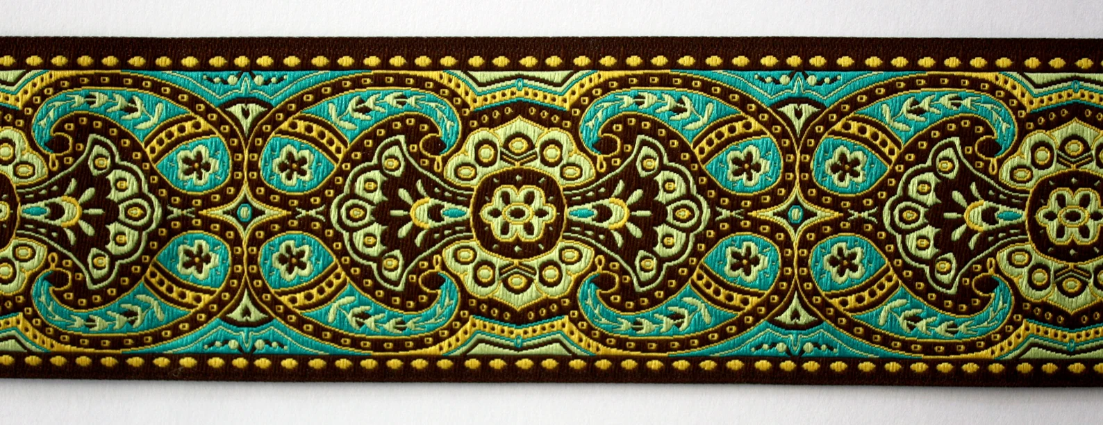 Tres Jolie Brown, Turquoise and Kiwi 1 7/8 x 3 yards