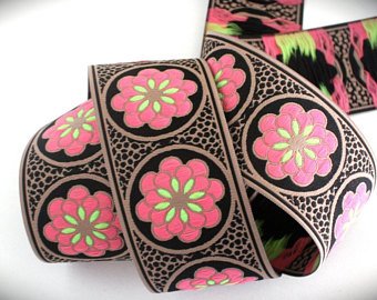 Daisy Dot Flower 1 7/8" x 3 yds Brown, Pink