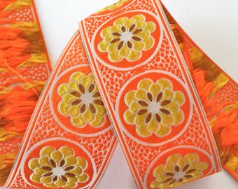 Daisy Dot Flower 1 7/8" x 3 yds Orange, Yellow Gold