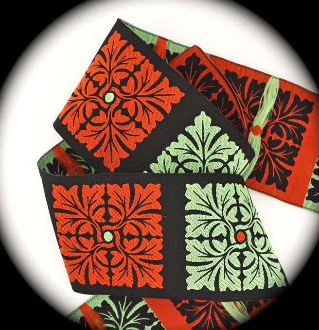 Beautiful Squares5 - 1" x 3 yds - Blk, Green,Orange/Rust