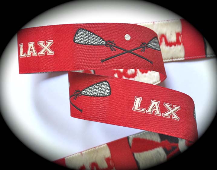 Lax Rackets & Wording4 - 1" (3 yds) Red, Black & Creme-Lacrosse