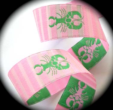 Lobster4 (3 yds) 1 1/8" Pink/Pink Stripes W/Lobster