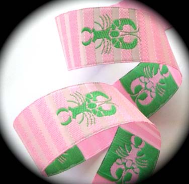 Lobster4 (3 yds) 1 1/8" Pink/Pink Stripes W/Lobster