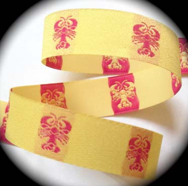 LOBSTER7 (3 yds) 7/8" Yellow W/Hot Pink Lobster
