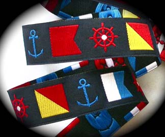 NAUTICAL22 1" (3 YDS) NAVY/RED/WH/YEL  NAUTICAL FLAGS/WHEELS