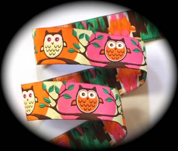 Owl Ribbon 2AAA 1" Pink, Orange, Green Hoot Owls (25 yds)