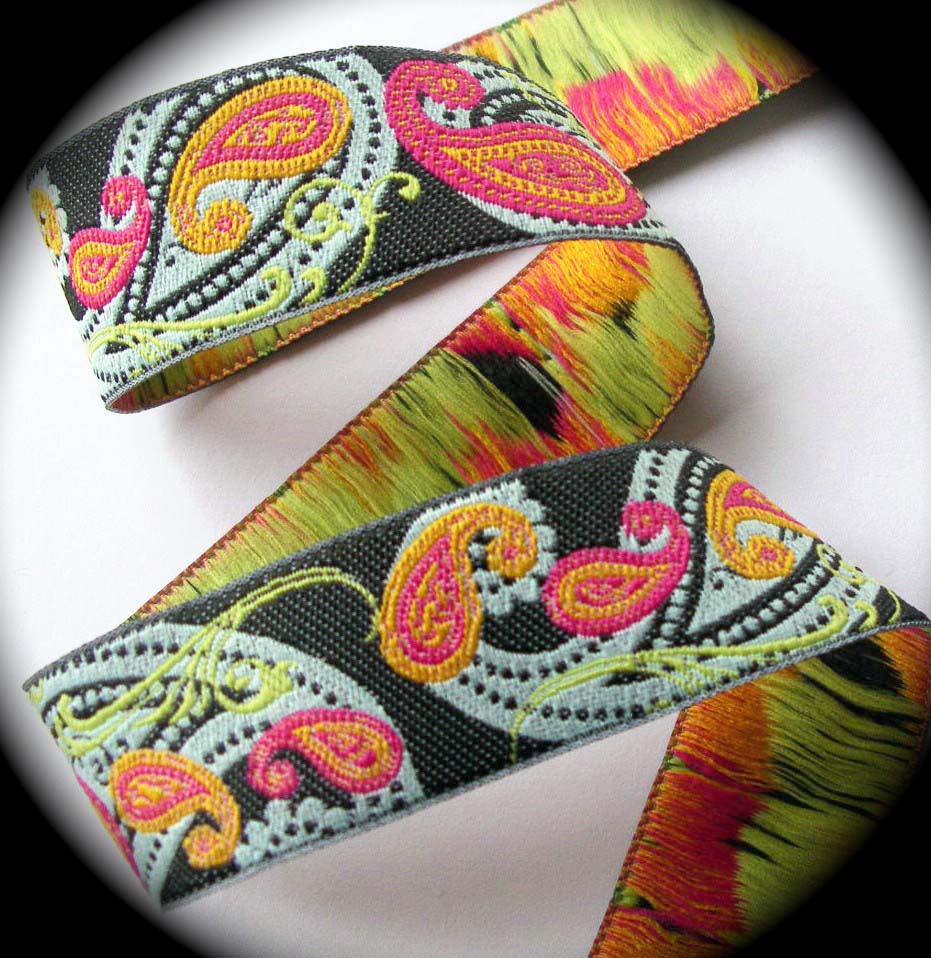 PAISLEY*35A -1"  (25 yds)BLACK/LIME/PINK/ORA