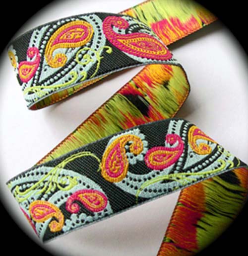 PAISLEY*46 - 5/8" (3 yds) BLACK/LIME/PINK/ORANGE