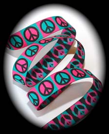 PEACE SIGN - 5/8" TEAL/BLACK/PINK (3 YDS)