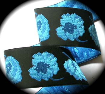 POPPY4a 1 7/8" (3 YDS) POPPY BLACK/BLUE TONES-RETIRED