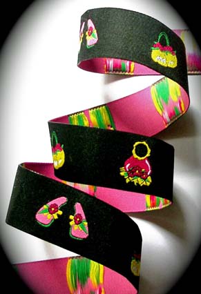 Flip Flops and Purses3 (3 yds) 1" Black, Pink, Yellow and Green