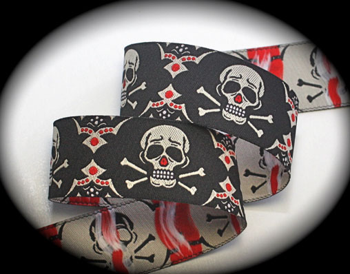 SKULL, TRIBAL1 1" BLACK/CREME/RED (3 YDS)