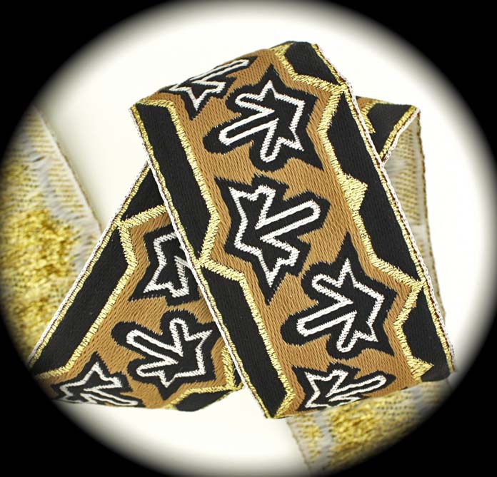 Geometric Up and Down - 1 5/8" x 3 yds Black,Tan,White and Gold