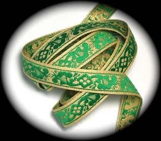 Metallic Jacquard - Muted Metallic Gold and Green 3/4" x 3 yds