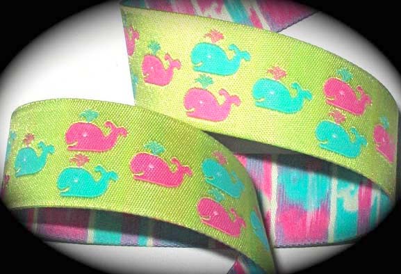 WHALE68 (3 yds) 1"  Lime/Pink/Turquoise