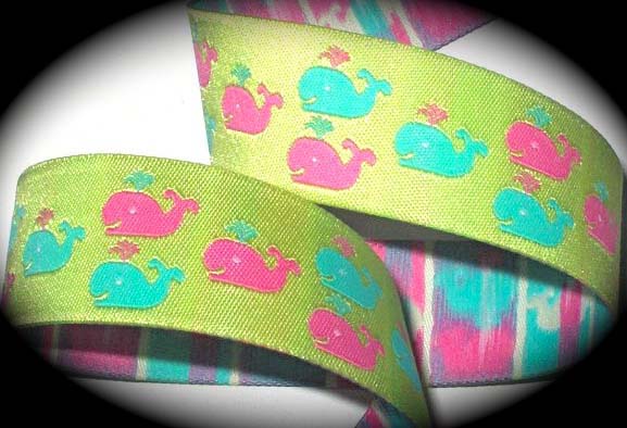 WHALES68 (3 yds) 1"  LIME/HOT PINK/TURQ.