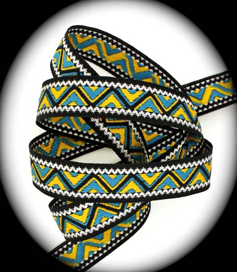 ChevronTurq - 5/8" (approx.) x 3 yds Blck,Wh,Turquoise, Yellow